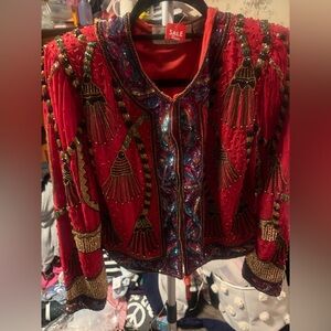 Laurence Kazar Red and Gold Embellished Blazer